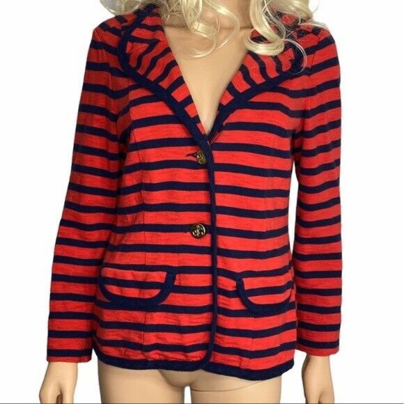 CABI Au Revoir Yacht Club Nautical Knit Blazer M Red Blue Stripe - Picture 5 of 12
